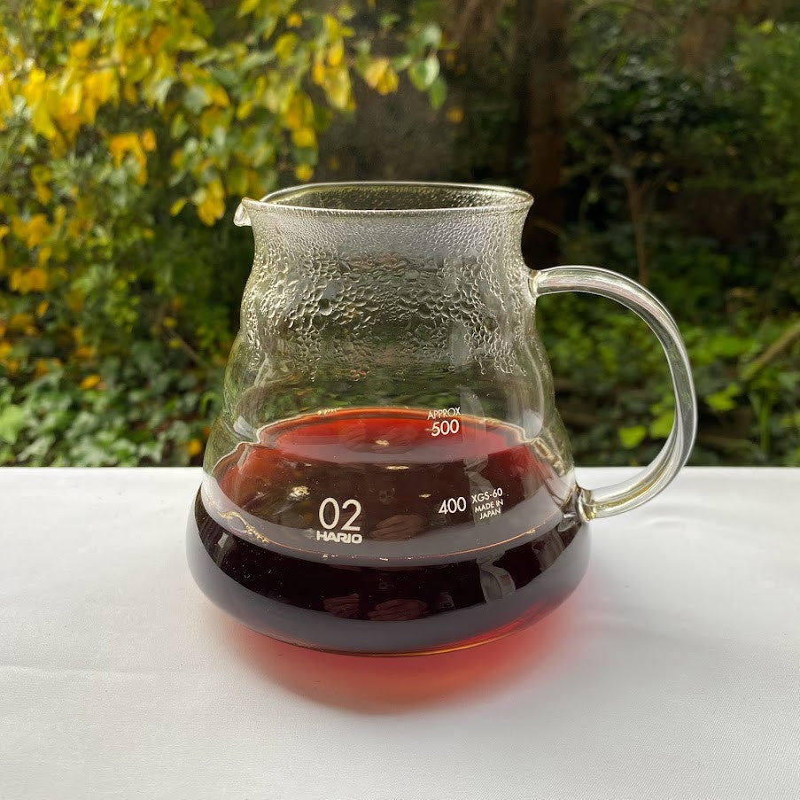 pourover coffee in a glass carafe